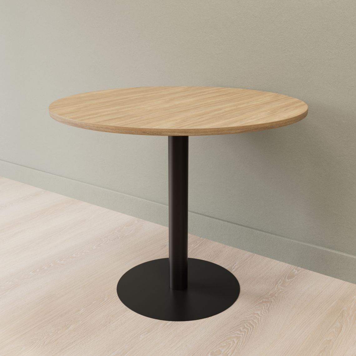 Cafébord Runt, Storlek Ø70 cm, Bordsskiva Ek, Stativ Svart