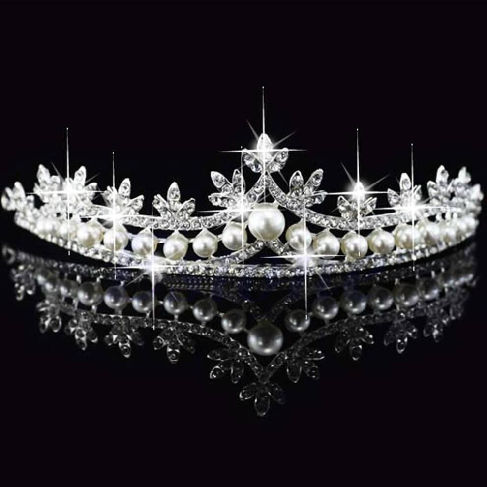 SIEYIO Prinsesse Guirlande til Rhinestone Perle Pandebånd Krone Bryllupsslør Tiara Hår Cha