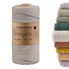 GARNIYARN Premium makramégarn 3 mm – mjukt bomullsrep för makramé,vägghängningar, växthängare och hemtillbehör – 100% bomull (Simply Taupe, 100m)