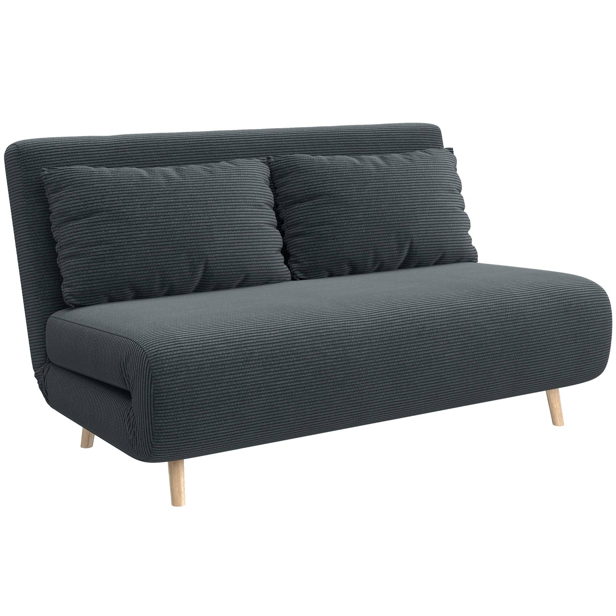 Sovesofa, gæsteseng, 3-positions justerbar ryglæn, corduroy-look, op til 120 kg, 141 x 90 x 81 cm, mørkegrå
