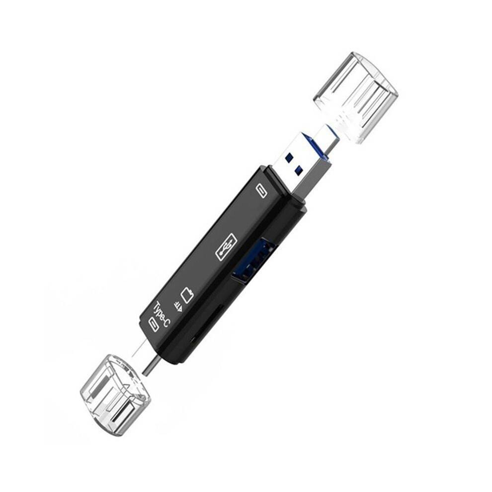 5 in 1 USB 2.0 Type C/USB /Micro-USB/TF/ Memory Card Reader OTG Card Reader Adapter Mobile Phone Accessories,Black