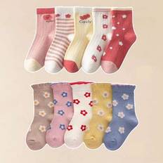 Tillbaka till skolan 10 st/set rosa blommor tecknade flickor hela säsongen barnsockor (1-3Y,4-6Y,9-12 år,7-8 år)
