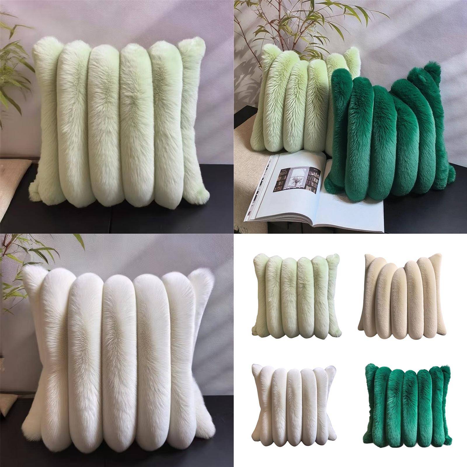 Ultra mjukt kuddfodral i kaninpälsimitation med 3D-design i breda ränder för dekoration av vardagsrum och sovrum