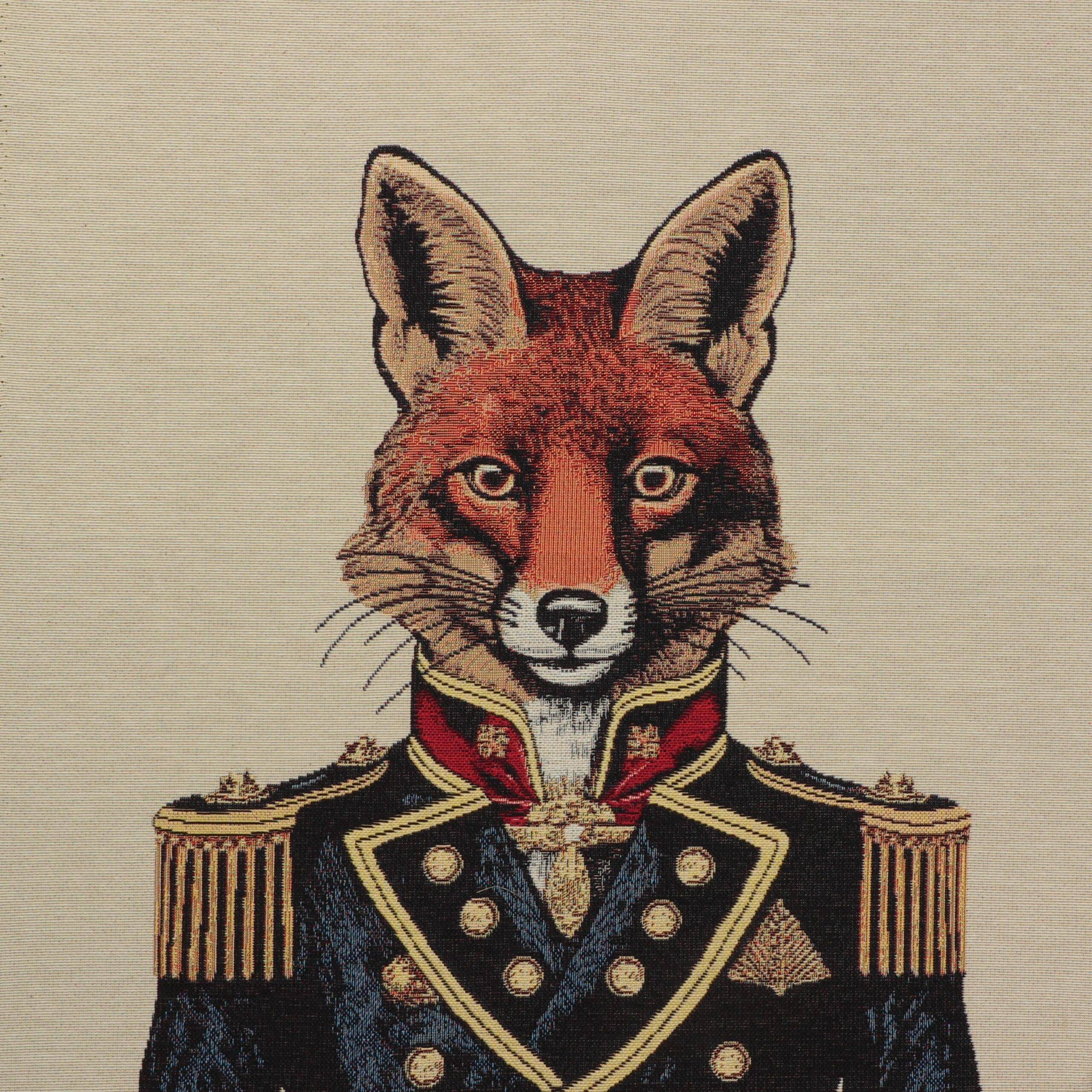 Ræv i uniform, 45x45 cm - Gobelin - 75% Polyester, 22% Bomuld, 3% Polyakryl