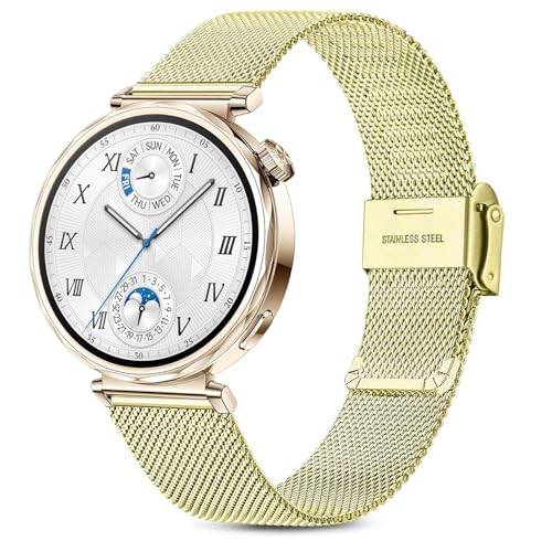 Issinlky Metall armband kompatibelt med Huawei Watch GT6 41mm/GT5 Pro 42mm/GT5 41mm/GT4 41mm/Huawei Watch 5 42mm, 18mm rostfritt stålband för Garmin Venu 2S/Venu 3S/Vivomove 3S/Vivoactive 4S