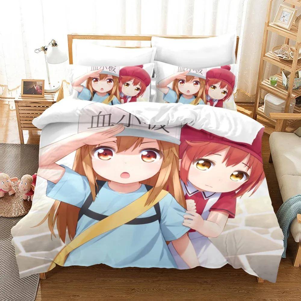 Anime Flickor Sängkläder Set Celler i Arbete Påslakan Örngott Tecknad Täcke Överdrag Set 23 Delars Sänglinne Set för Tonåringar Pojkar 70x133cm 2pcs