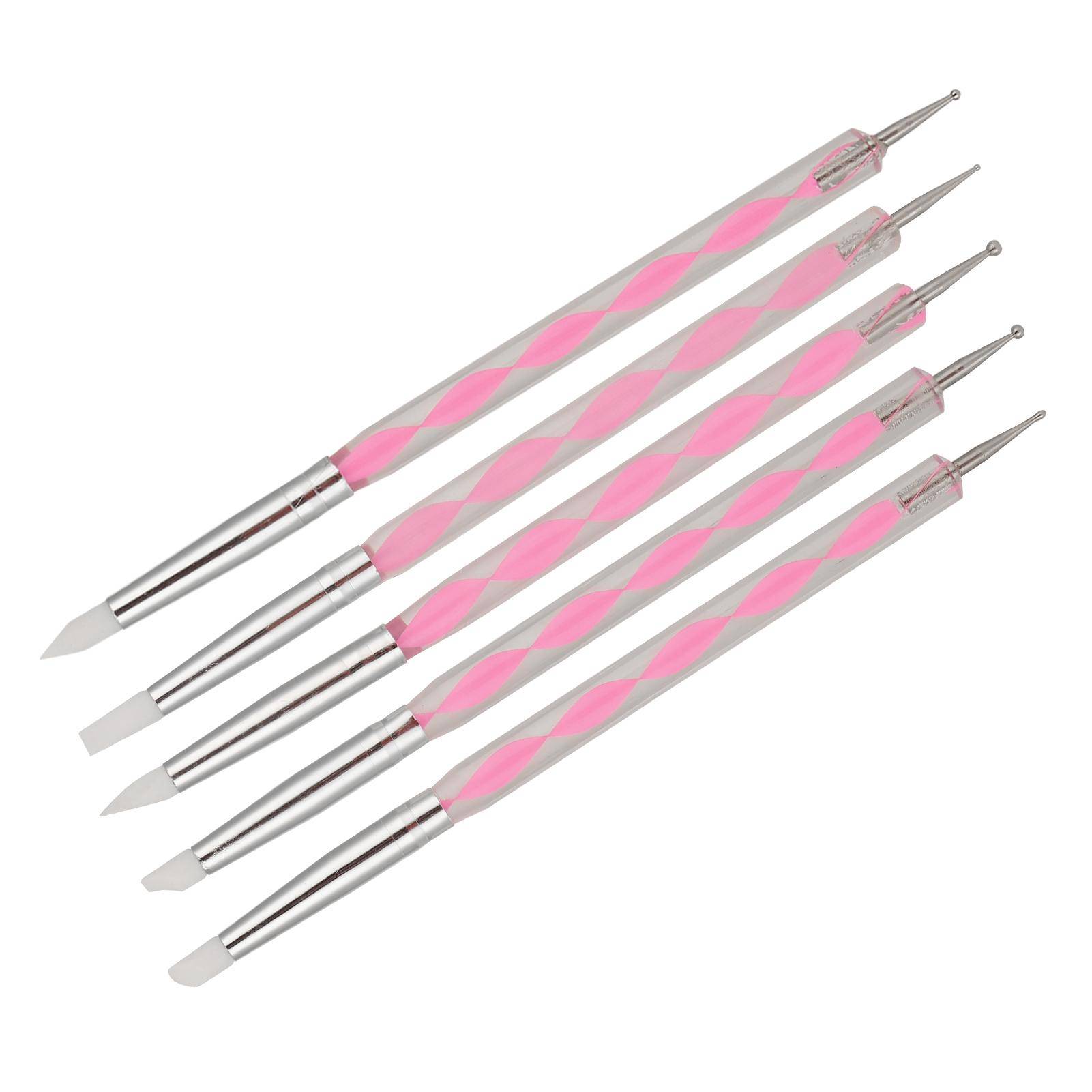 5 st Nail Art Dotting Pen Dubbelsidiga Nagelmålningspennor DIY Skulpteringspennor med Akrylhandtag Rosa rosa