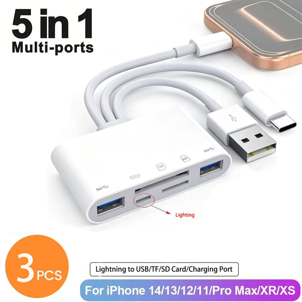 8-in-1 Universal Card Reader SD/TF Slots USB3.0/Type-C/LigtingOTGCamera AdapterFor Android/iPhone/iPad External Installation