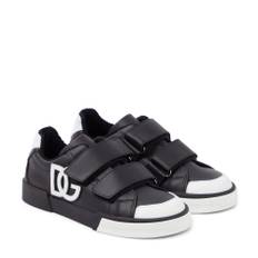 Dolce&Gabbana Kids Portofino logo leather sneakers - black - EU 36