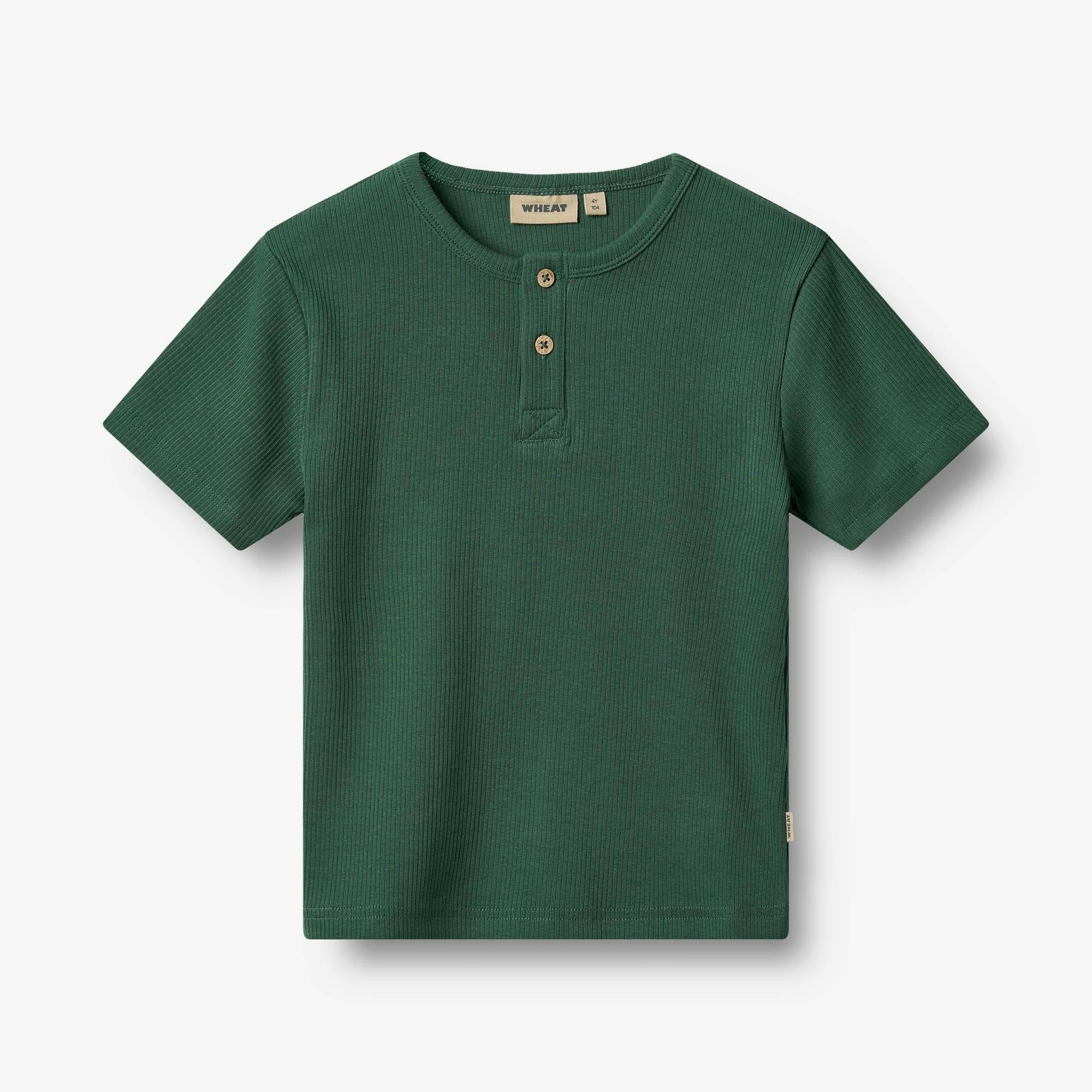 WHEAT® - Kortærmet Rib T-shirt Lumi - green - Str 128.