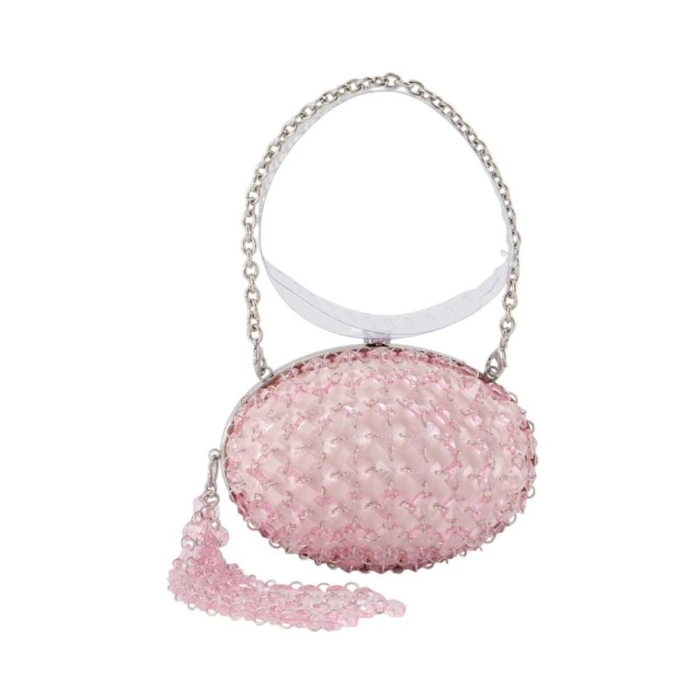 Self Portrait Oval Krystal Kæde Clutch - Tasker - Dame - Lyserød - ONE SIZE - Satin