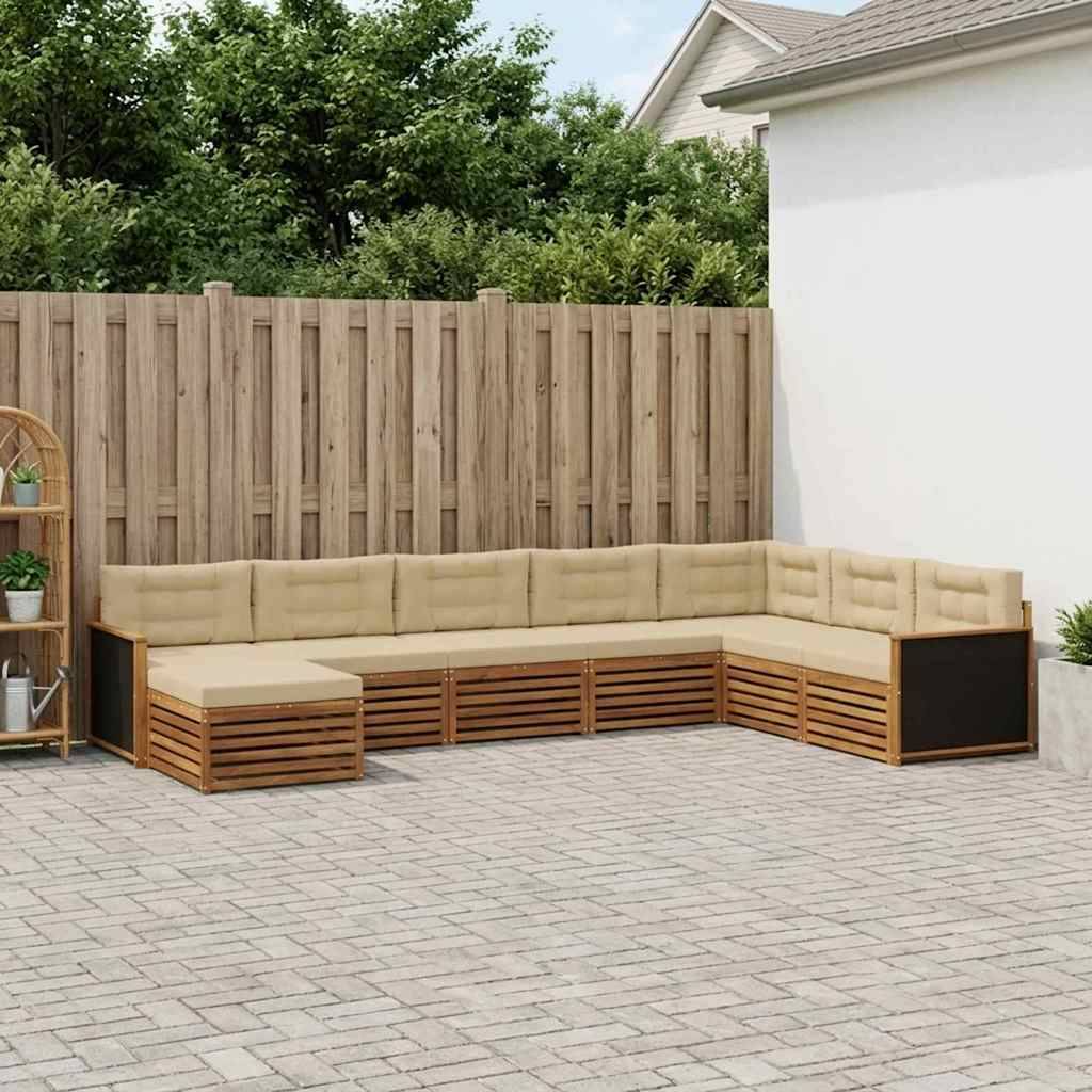 vidaXL Udendørs sofagruppe med pude 8 pcs Naturlig og Beige