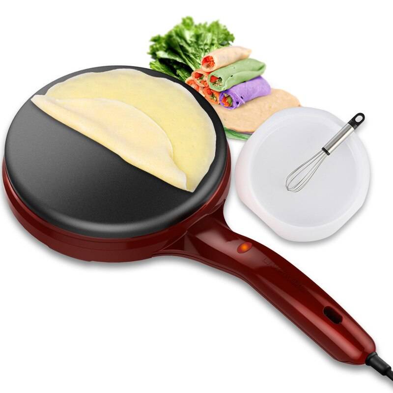 Mini elektrisk crepe maker pizza pannkaka matlagning pan kök non-stick kex griddle kinesisk vårrulle bakmaskin - Röd 220-240v / Storbritannien