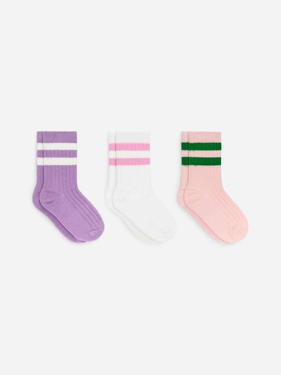 ARKET Ribbstickade Strumpor, 3-pack -Rosa, 31/33