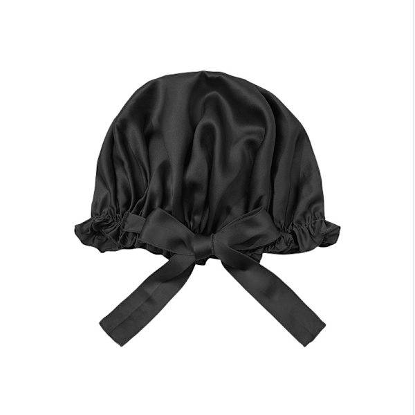 19 Momme Silk Bonnet - Justerbar banddesign för optimal komfort och skydd av ditt hår under sömnen Black