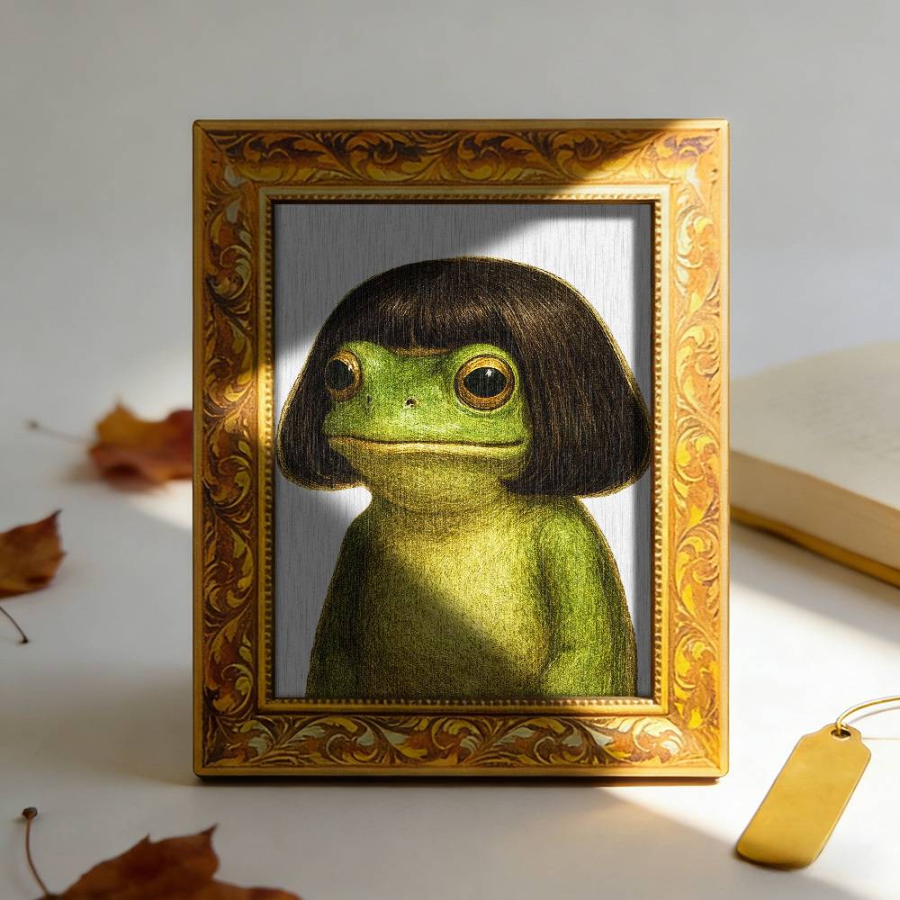 1pc Fun Frog Wooden Fridge Magnet | Cute Frog With Fashion Short Hair And Big Eyes, Wooden Mini Decorative Art, Ideal For Kitchen Fridge Door Decoration, Unique And Fun Gift, Back Full Of Magnet