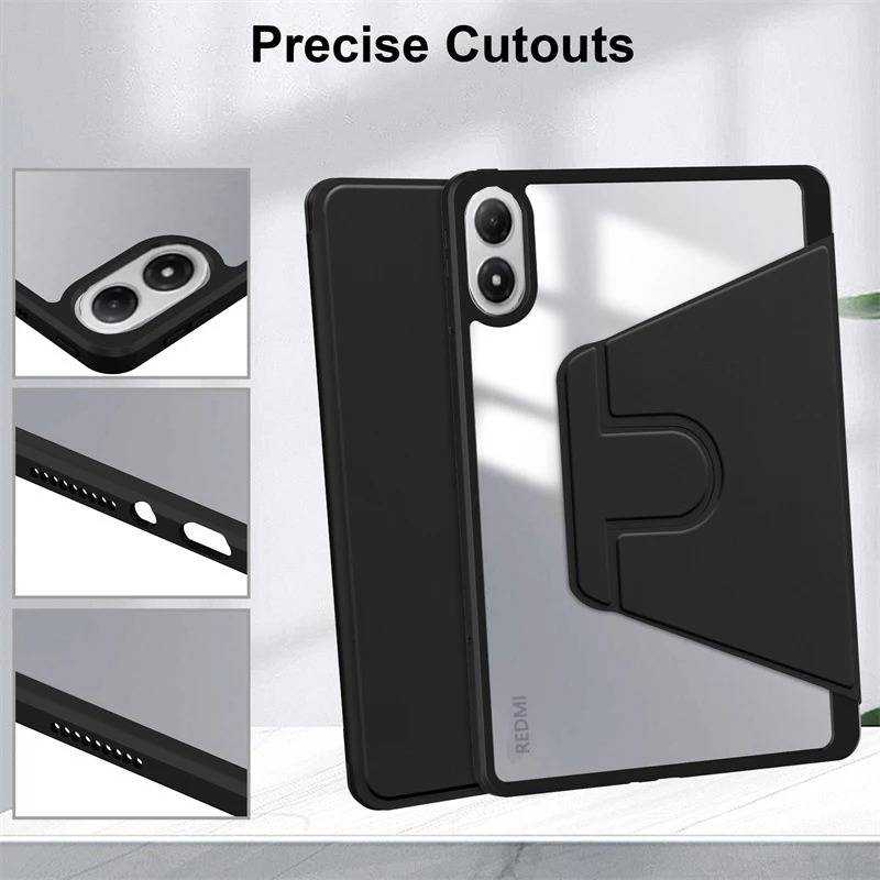 For Xiaomi Redmi Pad 2 Pro 12.1" 2025 Case 360 Rotating Stand With Pencil Holder Acrylic Back for Poco Pad M1 Tablet Cover Funda