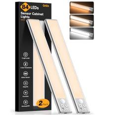 Gritin Skåpbelysning med Rörelsesensor - 84 LED Lampor, Superljusa, 3 Färger och 5 Ljusstyrkor, 4 Lägen, Laddningsbar, 1800 mAh, Långvarig, Enkel Installation, Stark Magnetisk Skåpljus - 2 Pack