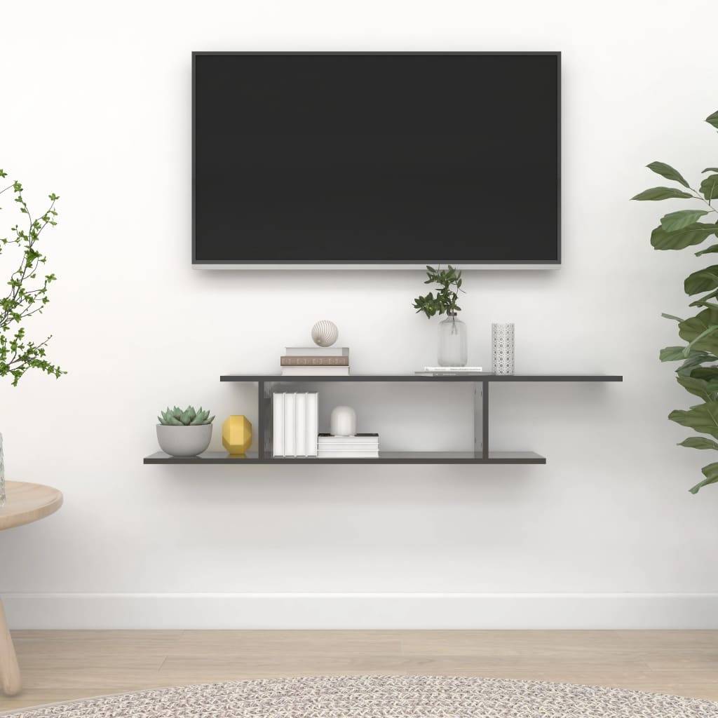 Væghængt Tv-Hylde 125X18X23 Cm Konstrueret Træ - Grå højglans