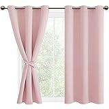 DWCN Ogenomskinliga Mörkläggningsgardiner, Gardiner för Vardagsrum, Sovrum, Barnrum, med Öljetter, 2 stycken Thermogardin, Blus-rosa, 137 x 117 cm (H x B)