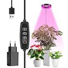 Växtlampa LED, fullspektrum växtljus för inomhusväxter, 3 ljuslägen och 10 ljusstyrkor, justerbar LED-växttillväxtlampa med timer 3/9/12 timmar med USB-adapter