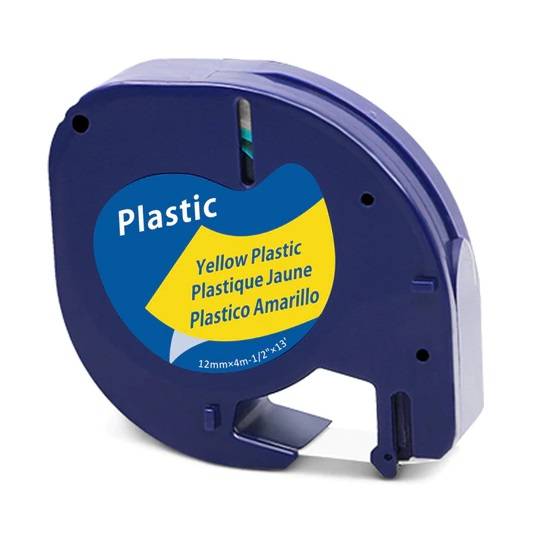 Dymo 91202 LetraTag tape sort på gul 12mm x 4m kompatibel