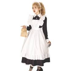 Maid Cosplay Long Sleeve Long Skirt Apron White Black Maid Clothes [Lady Lazy] (XL)