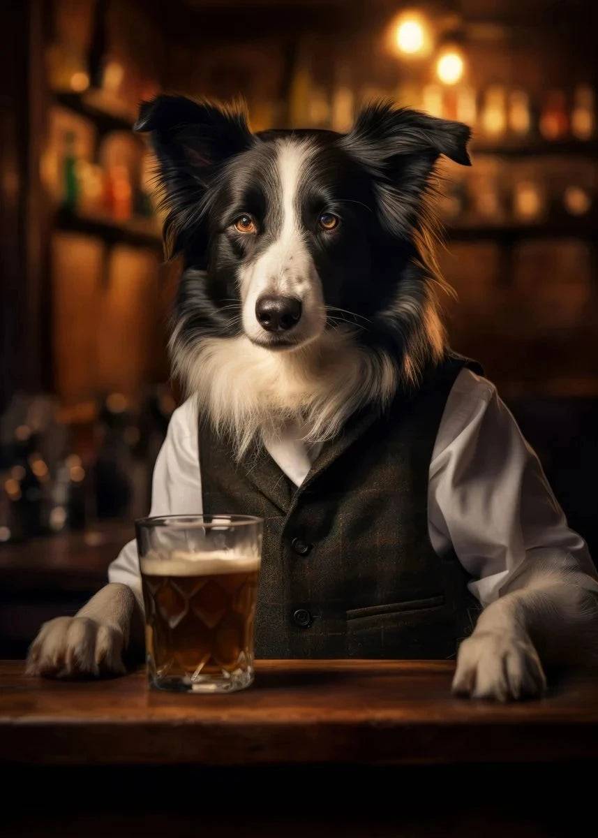Poster med hundar i pubmiljö - Border Collie / 40x60cm