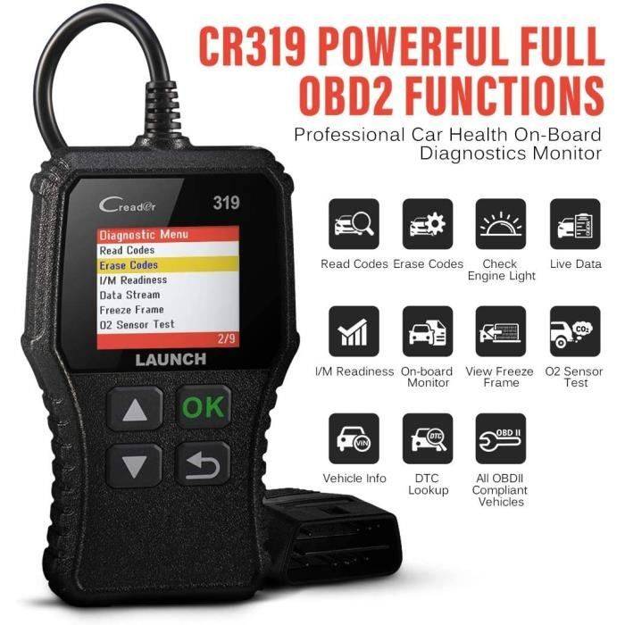LAUNCH CR319 Scanner Auto Diagnostic OBD2 - EOBD-Can pour Lire et Effacer Les Codes d’Erreur du Moteur, Testeur d'EVAP et de Cap,77