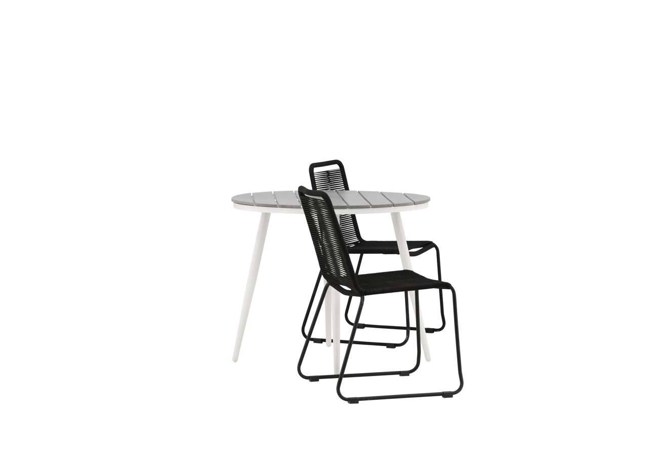 Break – Matbord Runt- Vit / Grey – Alu / Aintwood – 90ø _1+ Lindos stapelstol | Matgrupp