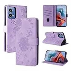 Rostsant Mobiltelefonfodral för Motorola Moto G34 5G maskros PU-läder Motorola Moto G34 5G Flip Case plånbok fodral magnetiskt mobiltelefonfodral för Motorola Moto G34 5G lila