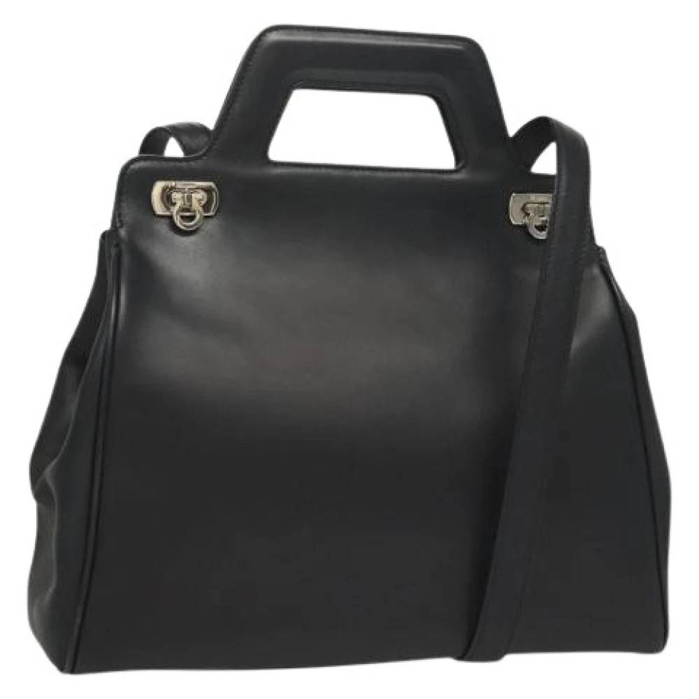 Salvatore Ferragamo Pre-owned Pre-owned Læder Skuldertaske - Vintage - Dame - Sort - ONE SIZE - Uld