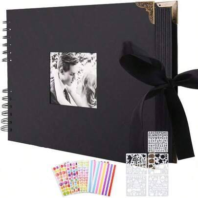1 set DIY-fotoalbum, scrapbook med 80 svarta sidor, fotolimbok, DIY-present, scrapbooking-kit, familj, årsdag, födelsedag, alla hjärtans dag, bröllops - Multifärgad (En-Storlek)