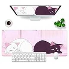 VYEUIAO Rosa gaming-musmatta med kattmotiv, skrivbordsunderlägg, 800 x 300 mm, söt stor XL-musmatta, professionell gamer-musmatta för dator/PC, tangentbordsmatta