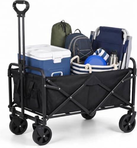 Vikbar vagn med 150 kg lastkapacitet, hopfällbar strandvagn med hjul, vagnar och vagnar teleskophandtag, vagn transport strand trädgård stormarknad (stor med avtagbara hjul)