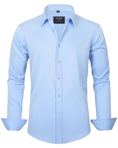 J.VER Hemd Herren Langarm Bügelfrei Freizeit Regular Fit Business Faltenfrei Formales Anzug Hemden,Hellblau,L