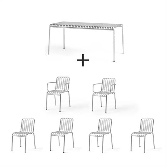 Hay - Palissade sæt - Bord + 6 stole - Galvaniseret - 4 chair og 2 arm chair