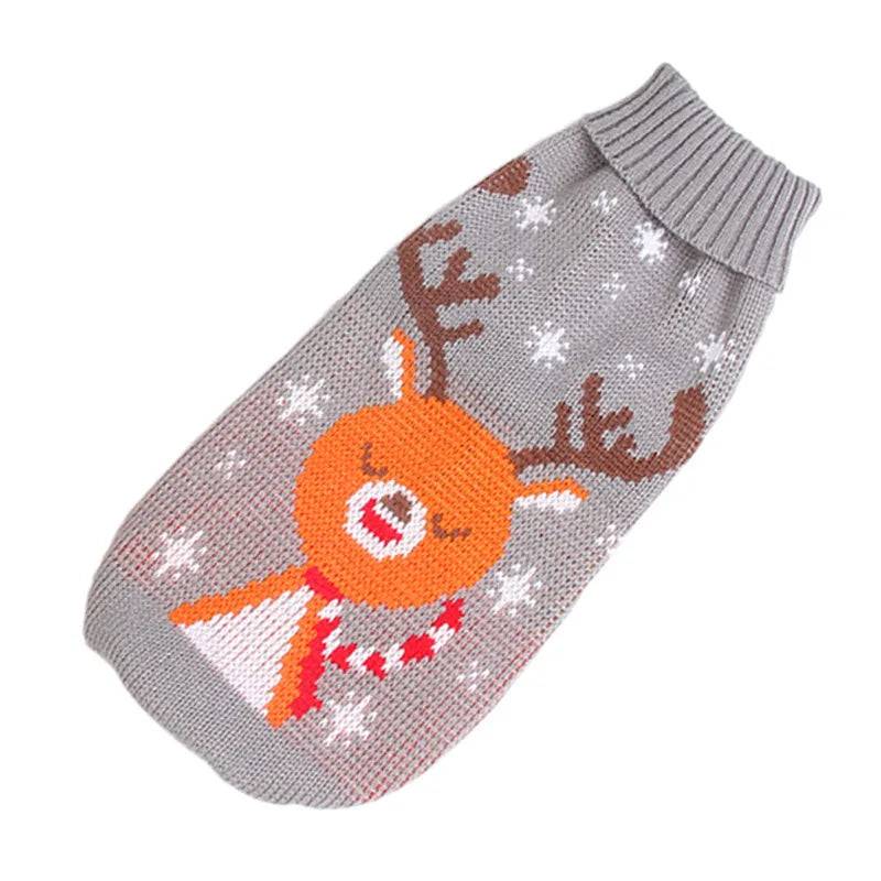 Autumn Winter Elk Print Knit Sweater for Medium & Large Dogs - Gray Elk / 16-advise 6.5-8.5kg / SPC (16-advise 6.5-8.5kg)