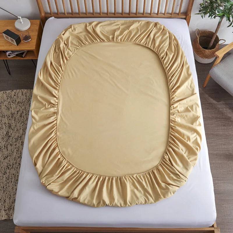Cotton Fitted Sheet with Elastic Bands Non Slip Adjustable Mattress Covers - yellow / 150x190cmx30cm