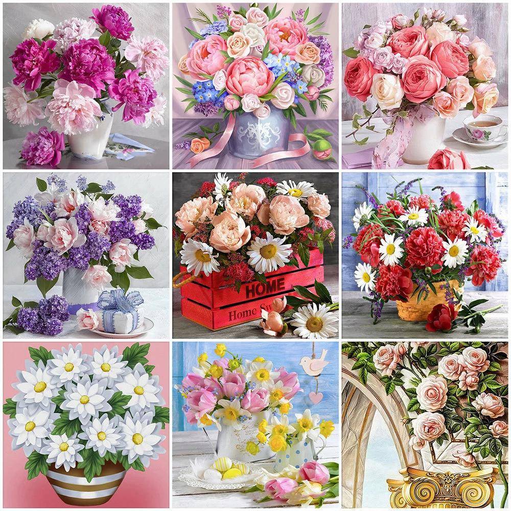 5D Diamantmålning Pion Rhinestone Kit Diamantbroderi Blomma Full Fyrkantig Borr Korsstygn Handarbete Heminredning