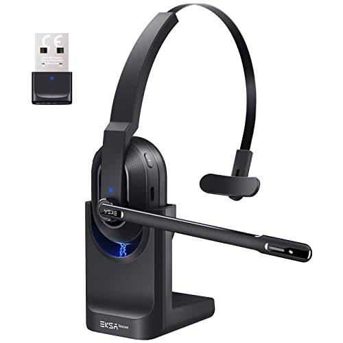 EKSA Bluetooth-hörlurar, trådlösa hörlurar med AI-driven miljöbrusreducerande mikrofon, snabbladdare, 45 timmars Bluetooth-hörlurar med stum-funktion och USB-dongle för PC/Lastbilschaufför/Arbete