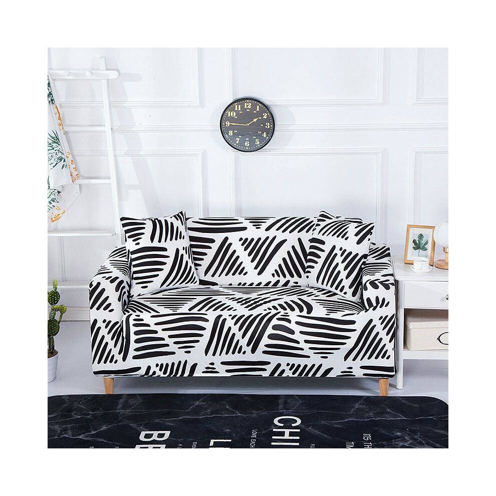 (Black White,4-Seater)Elastic Sofa Cover Nonslip Stretch Couch Slipcover Floral Leaves Universal Case