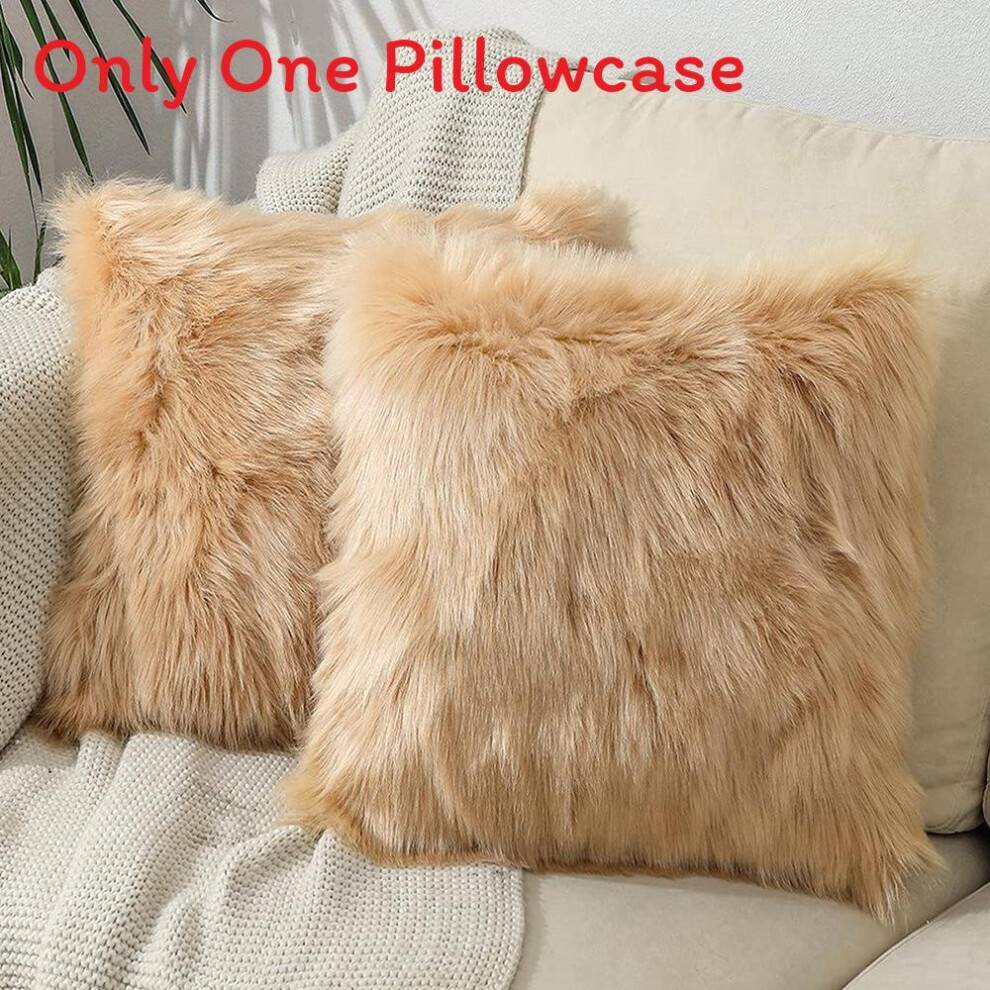 (Khaki)Fluffy Soft Faux Fur Cushion Covers Home Decorative Super Plush Pillow Bedroom
