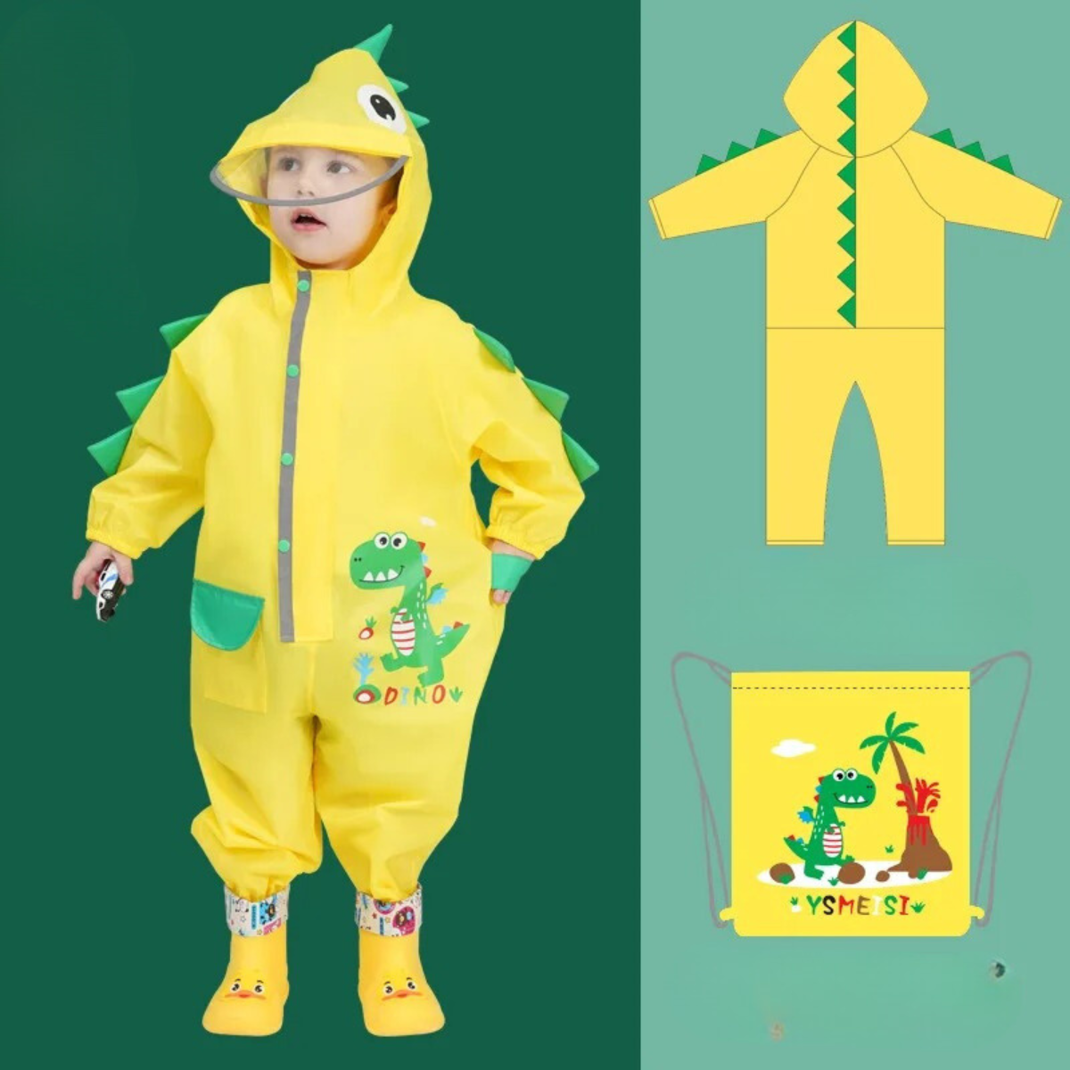 Mini Fashion™ - Poncho - Regnrock för barn Gul Dinosaurie / 92 (1-2 år) | Pedagogiska Träleksaker