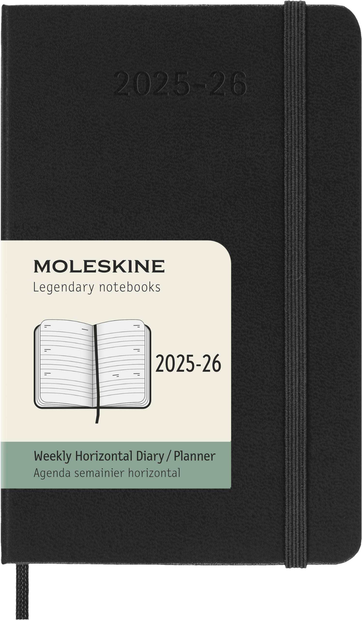 Moleskine 2025 July Weekly Horizontal Pocket Size x DHB18WH2Y26 Planner, Start, 18-Month Diary, (9cm 14cm), Hardcover, Black, svart