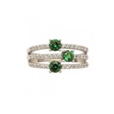 Anello Fascia Pietra Verde Oro Bianco 18KT...