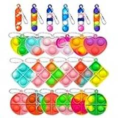 YSTrillion Mini Pop Fidget-leksaker, 24 stycken mini pop push It fidget-leksak, nyckelring, mini-pop bubbel it-nyckelring, ångestdämpande för barn och vuxna