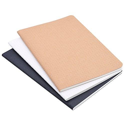 (Set om 3) A5 prickig anteckningsbok/resedagbok - 14,5 x 21 cm prickigt rutnät papper för notislappar, journalföring, totalt 120 ark/240 sidor, svart/vit/kraftbrunt omslag