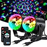 URAQT Disco Light, 2PCS 7 färger RGB Disco Ball 360° rotation med fjärrkontroll, Portabel Plug and Play Röstaktiverad scenljus för Party Bar Club Dekor Bröllop [Energiklass A]