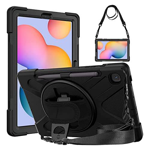Gerutek Samsung Galaxy Tab S6 Lite 10,4 tum fodral 2022/2020, (SM-P613/P619, SM-P610/P615), stötskyddat fodral med stativ, rem, axelrem, robust rustning, Samsung Tab S6 Lite, svart